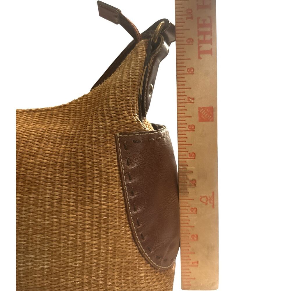 Fossil Purse Thatch Weave & Leather Shoulder Bag Brown Brass Accents - Picture 15 of 16